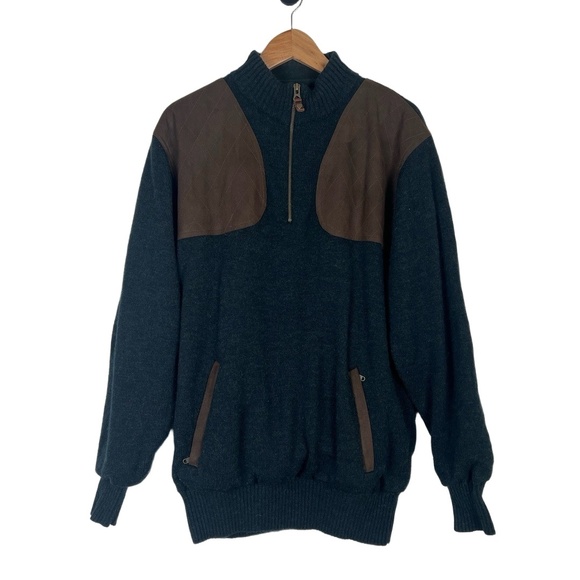 Orvis Other - Orvis Mens Quarter‎ Zip Sweater Medium Green Faux Suede Patches Outdoorsy Wool